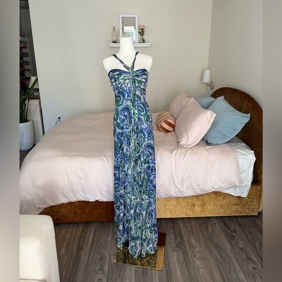 Laundry by Shelli Segal Blue Green Paisley Halter Maxi Dress Size 2 -  mordernwear.com